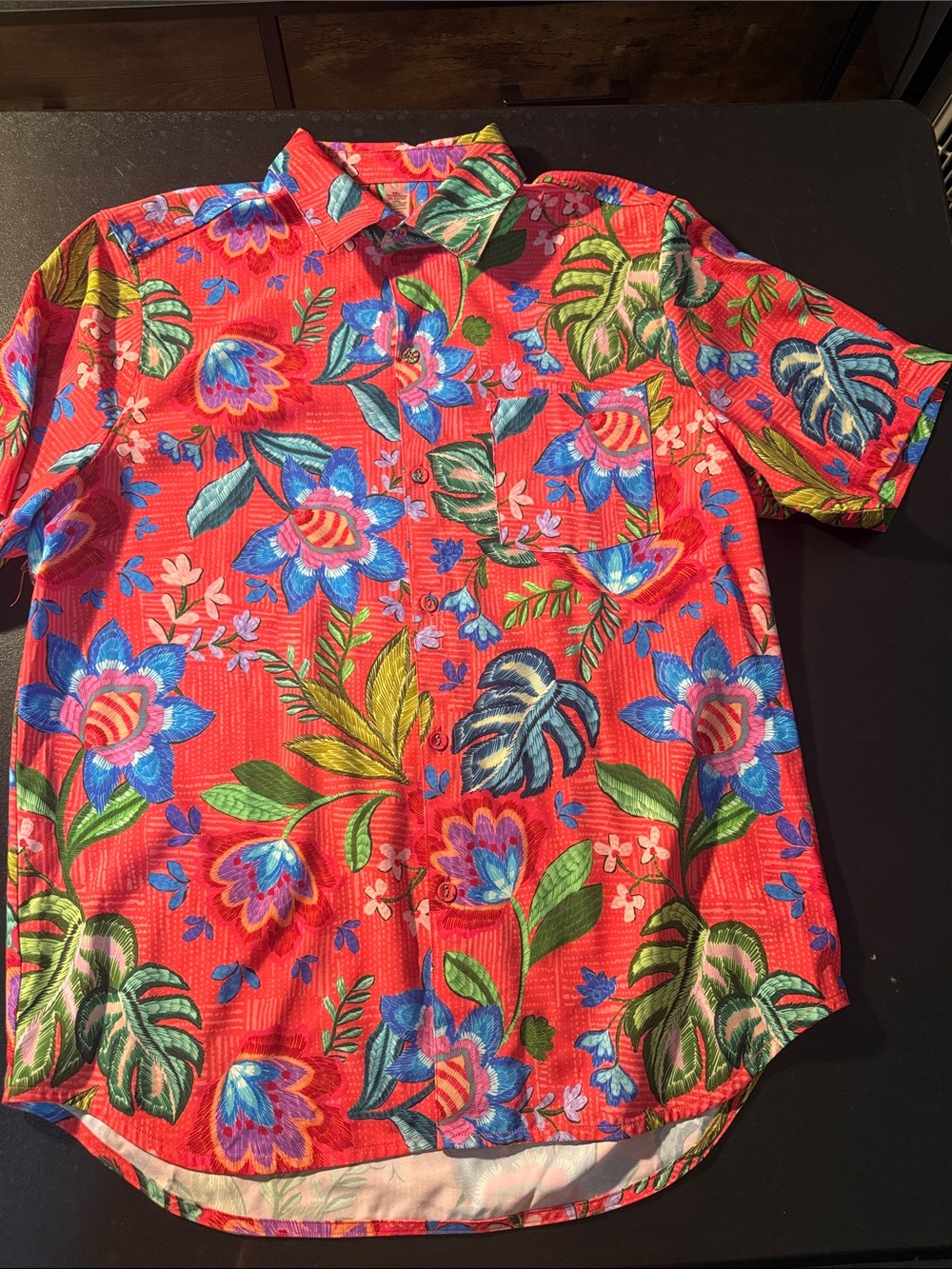 Johnny Was Red Floral Short-Sleeve Button-Down Shirt